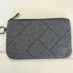 NWOT LUG Quilted Wristlet Clutch Bag Wallet Gray Stripe Interior Key Fob Ring